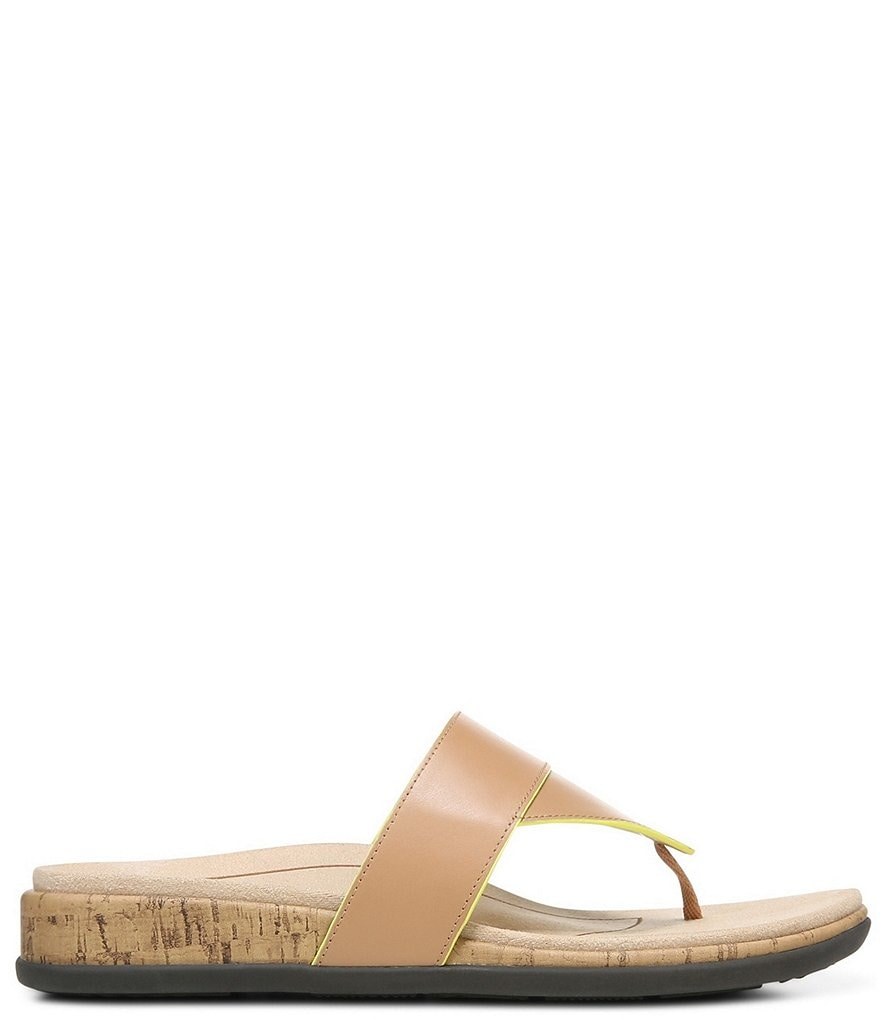 Vionic Jillian Leather Cork Wedge Thong Sandals