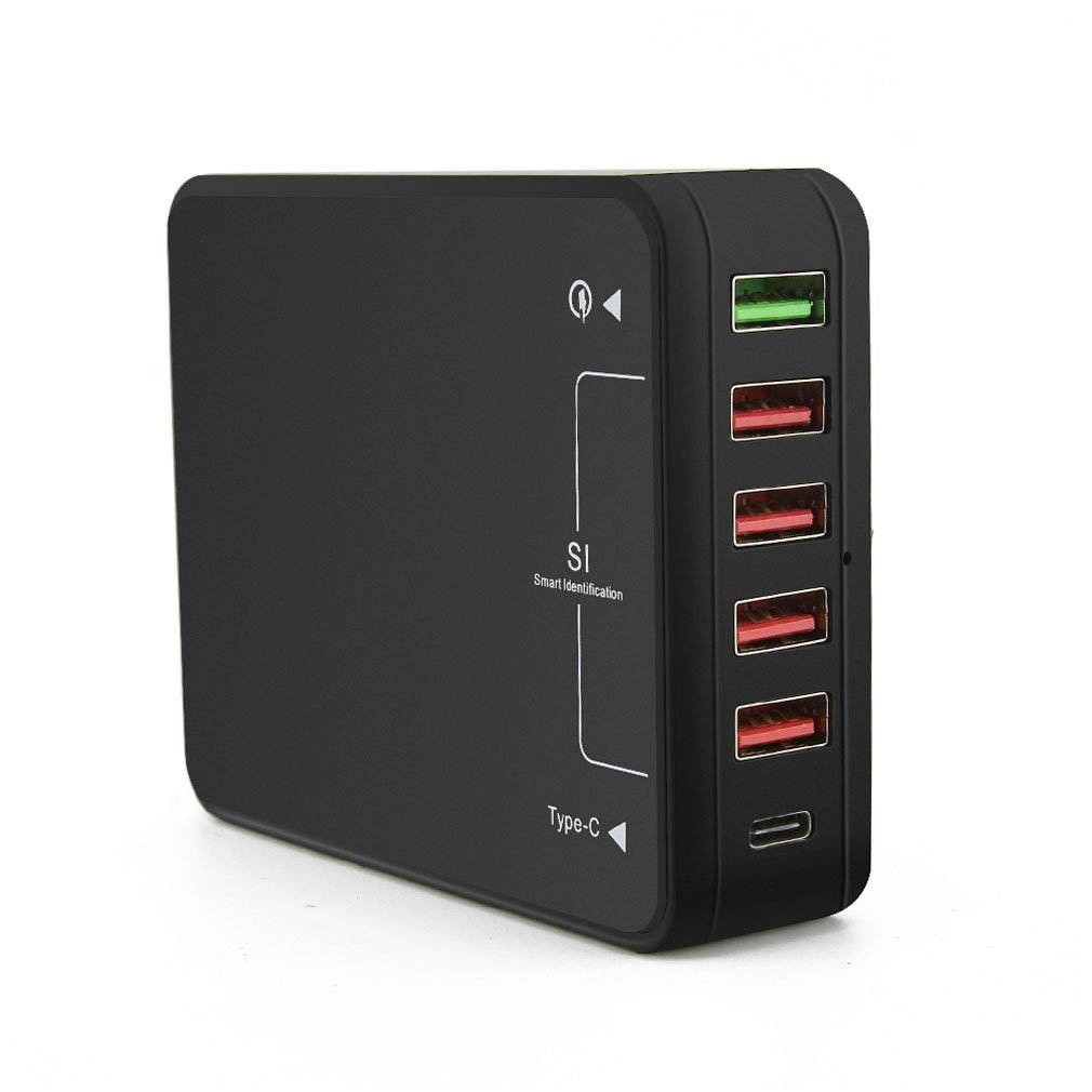 USB Wall Charger with Quick Charge 3.0 and Type-C,53W 6-Port Universal Portable Desktop USB Fast Charger Charging Station For Laptops, Tablets, and Smart Phones and Other USB Enabled Devices