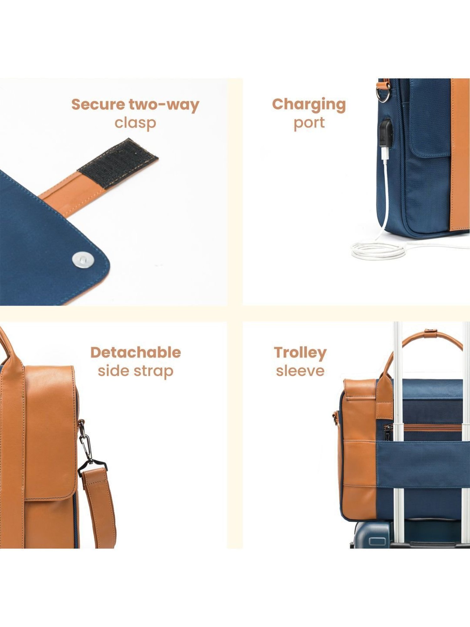 Assembly Blue Medium Laptop Messenger Bag with USB Charging Port