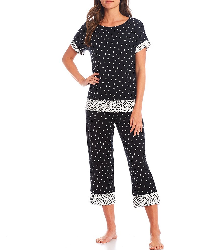 Donna Karan Dot Print Jersey Knit Coordinating Capri Sleep Pants