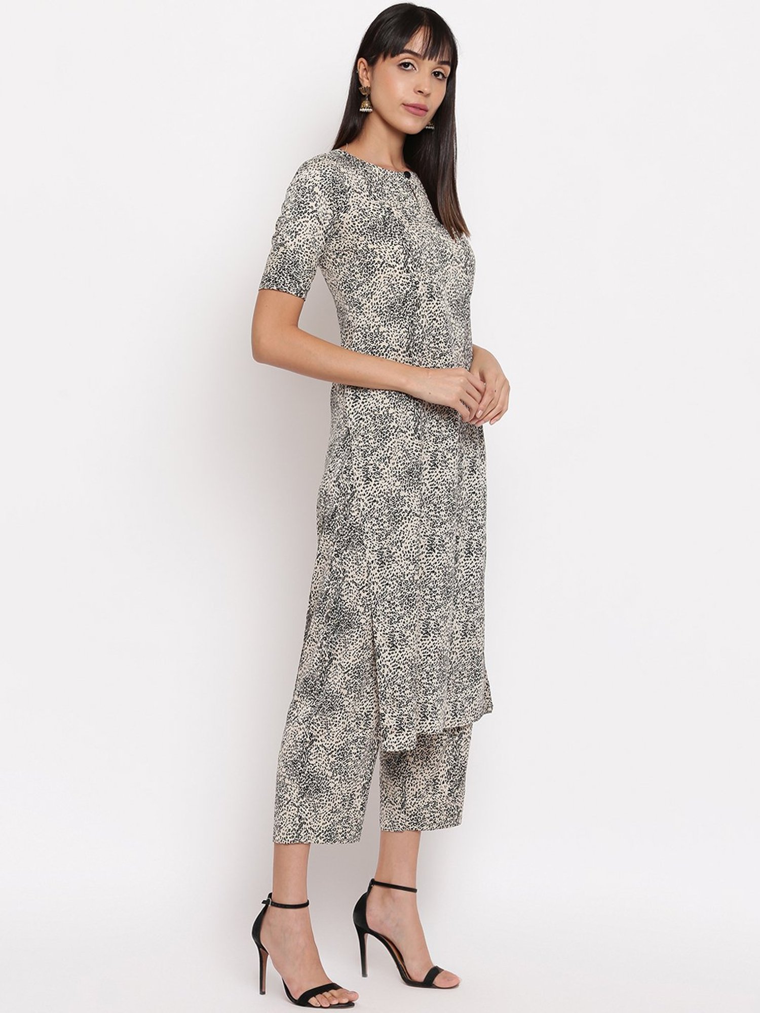 SHADES Cream Printed Kurta Palazzo Set