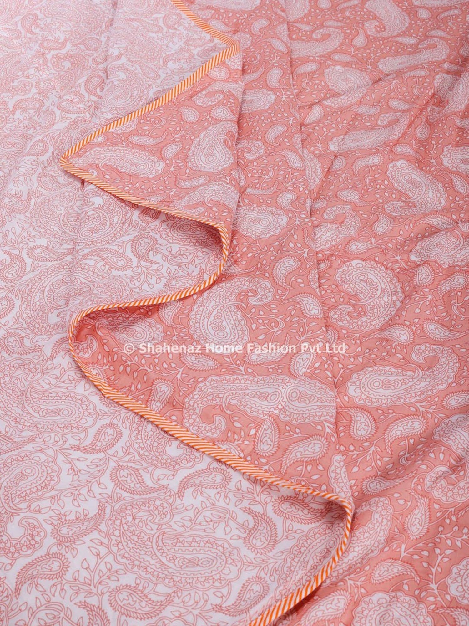 Shahenaz  Paisley Orange Cotton Single Reversible Dohar