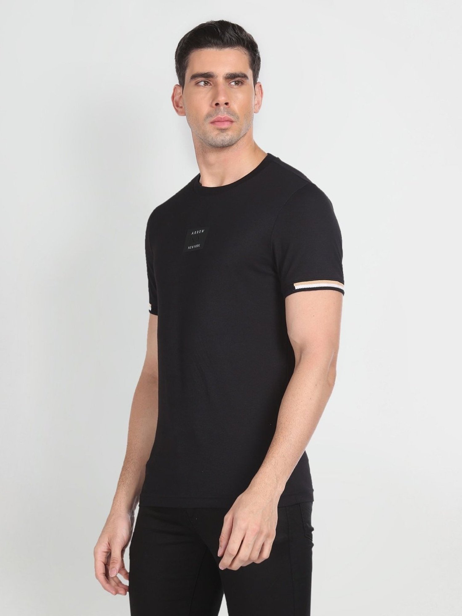 Arrow New York Black Cotton Regular Fit Printed T-Shirt