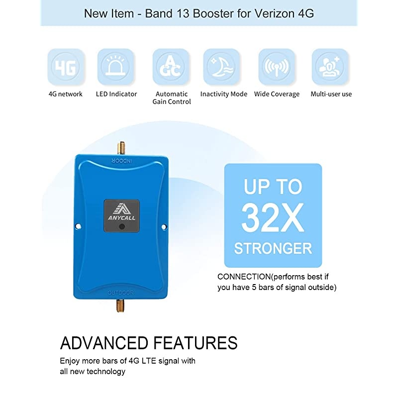 Phone Signal Booster for Home & Office Use - Verizon ular Booster 4G LTE Data 700MHz Band 13 Repeater Amplifier with Yagi/Whip Antenna for Many U.S. Carriers - Enhance 4G Network Signal
