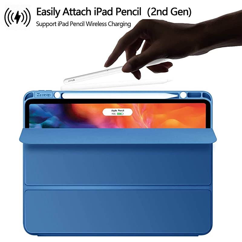 for New iPad Pro 129 Inch 4th 3rd Generation 20202018 with Pencil Holder Full Body Protective Rugged Shockproof Cover with Auto SleepWake Support 2nd Gen Pencil Charging Blue