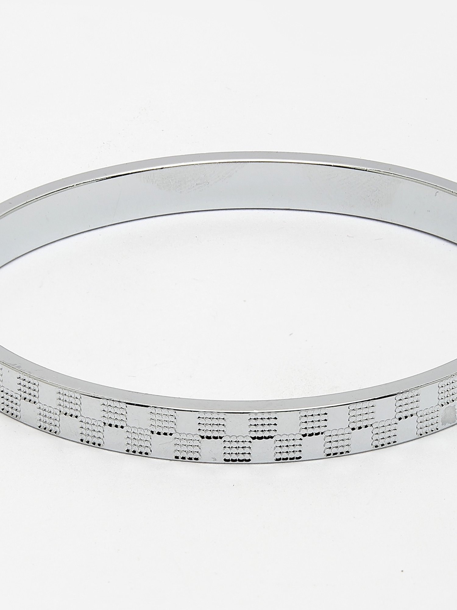 NVR Men Set of 2 Rhodium-Plated Stainless Steel Kada Bracelet