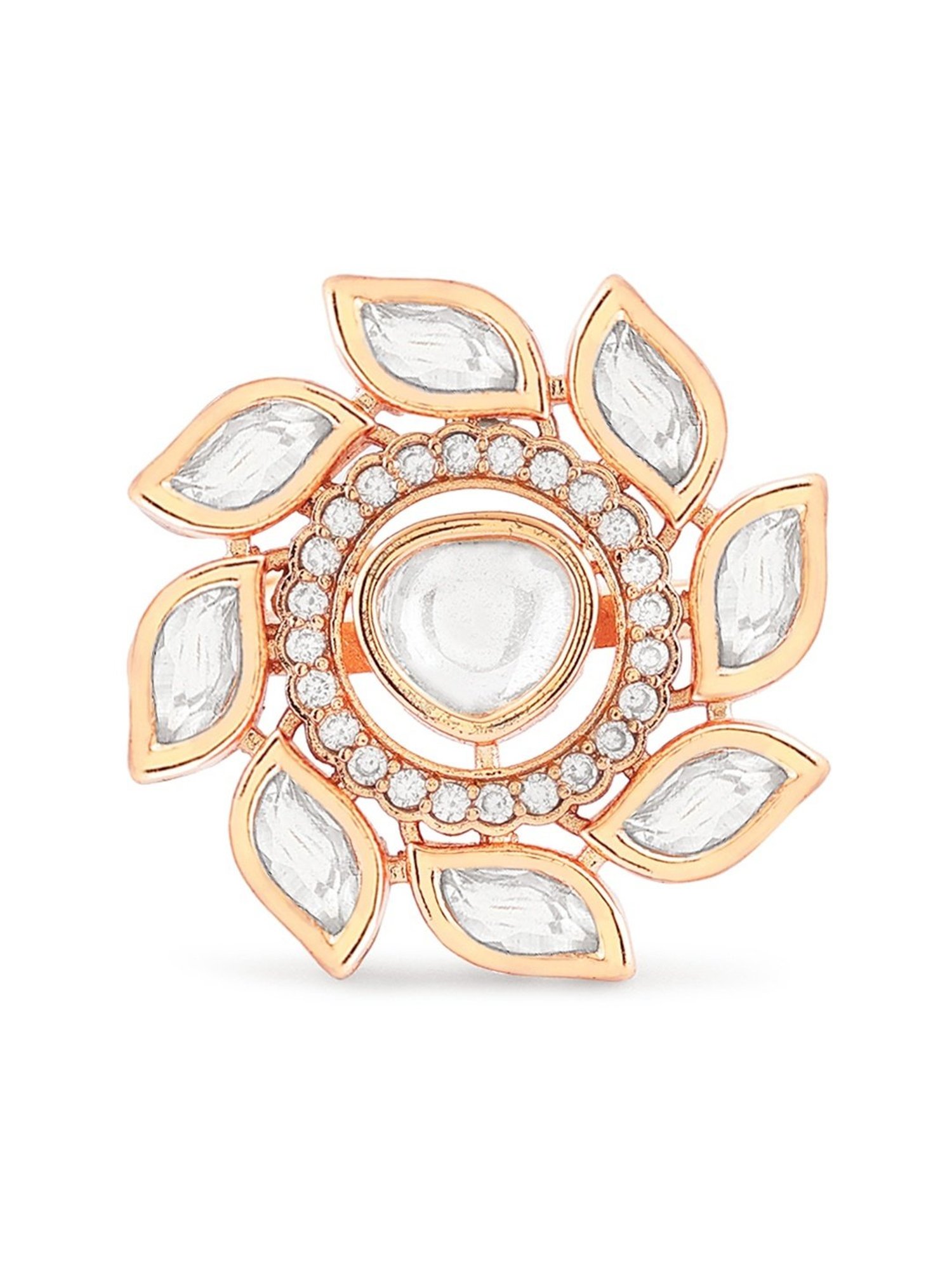 Zaveri Pearls Rose Gold Tone Dazzling Cubic Zirconia Embellished Brass Adjustable Ring-ZPFK17187