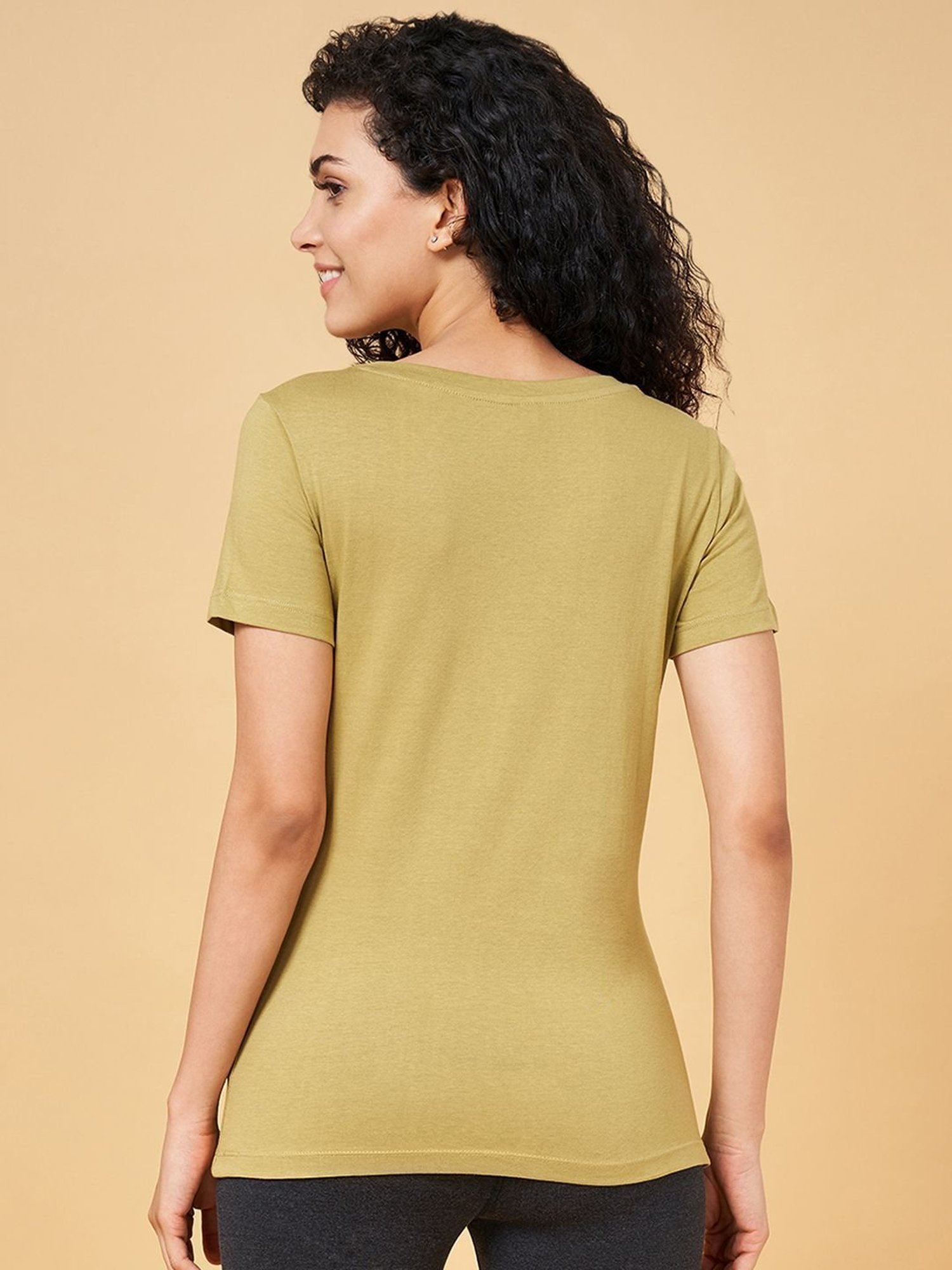 Ajile by Pantaloons Olive Green Cotton Graphic Print Sports T-Shirt