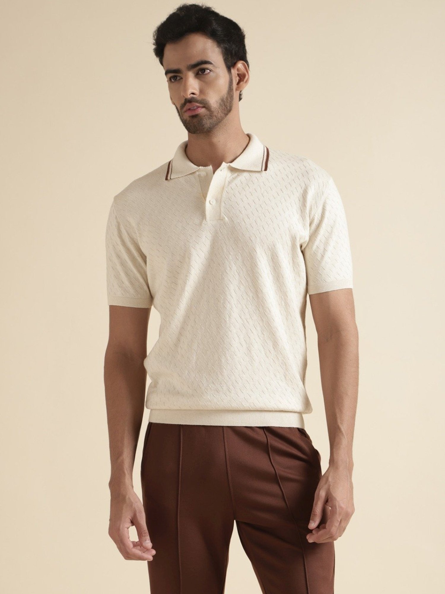 Andamen Off White Regular Fit Polo T-Shirt