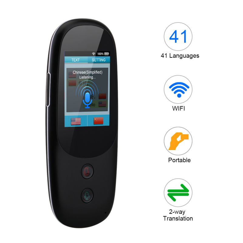 Portable Smart Language Translator Device 2.4 Inch Touchscreen WiFi/Hotspot Support 41 Multilingual Languages Instant Real-Time Two Way High Accuracy Voice Translator for Learning Travelling Shopping