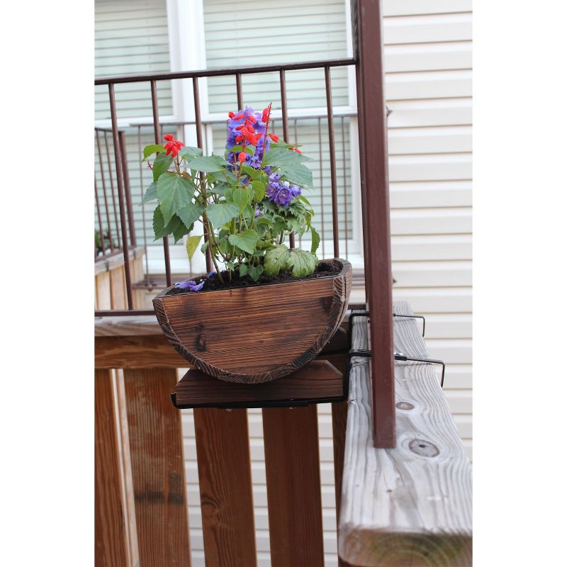 Gardenised Half Barrel Adjustable Deck Railing Planter 20 inch