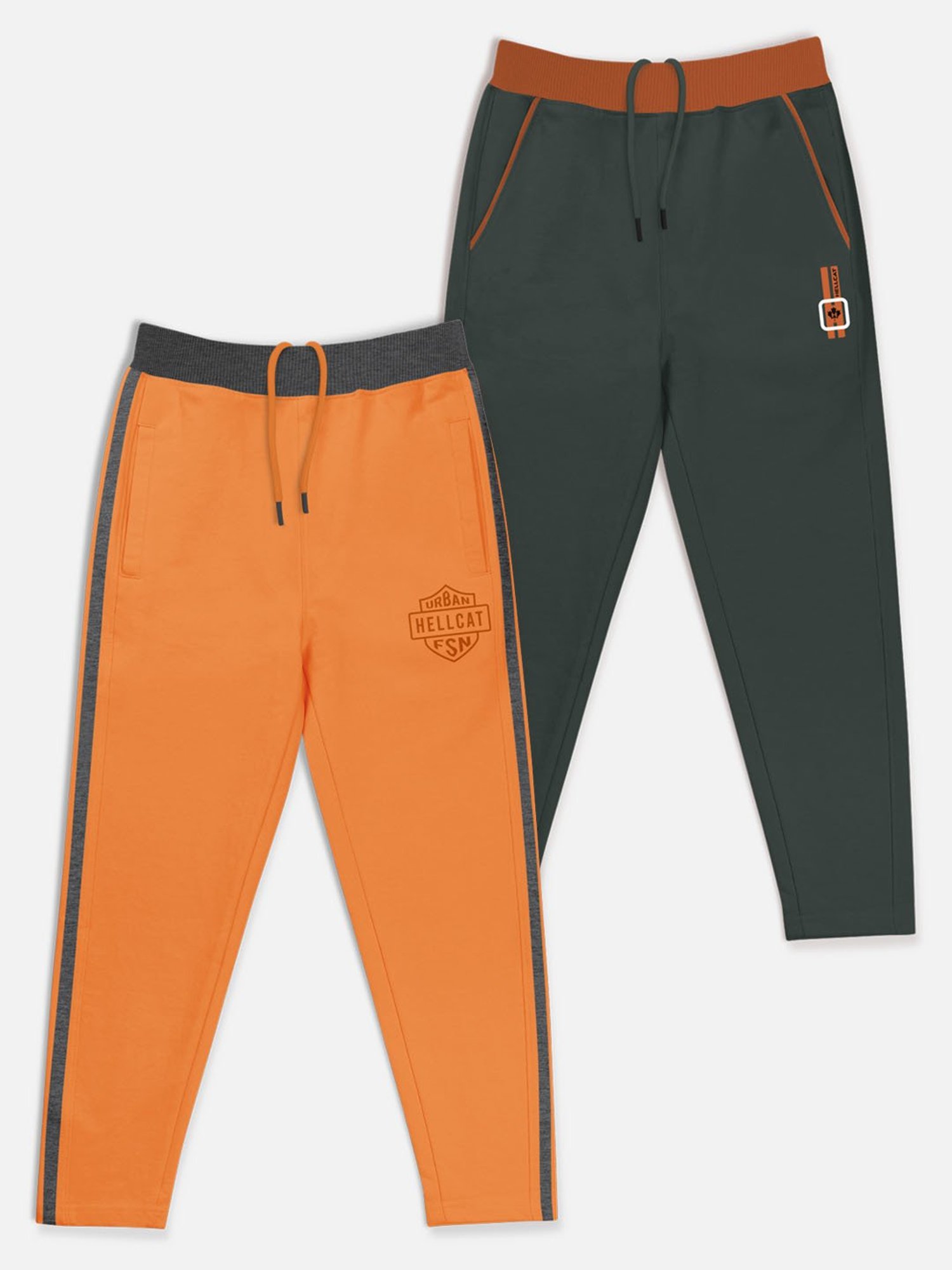 HELLCAT Dark Grey & Orange Solid Trackpants (Pack Of 2)