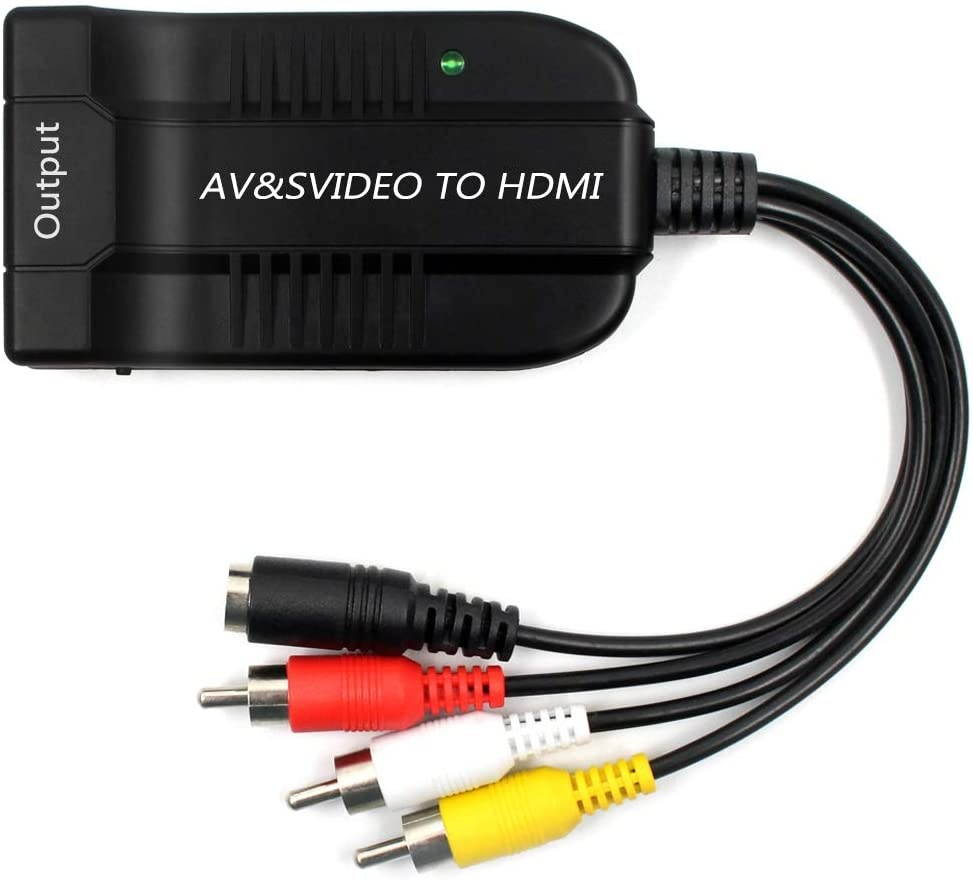 Female AV S Video to Hdmi Video Converter Adapter, Female S Video Input Port,Female AV(CVBS) Input Port,Hdmi Output with Micro Cable for HDTV DVD
