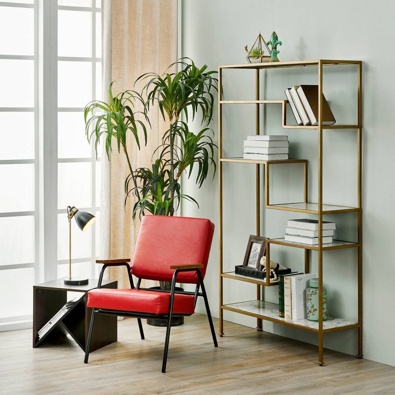 Denver Armchair with Metal Leg & Wood Armrest Red/Black Finish - Versanora