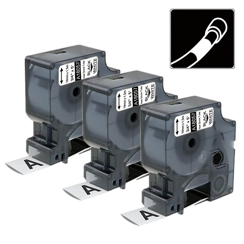 Compatible Labels Tape Replacement for DYMO 18057 Heat Shrink Tubes Work with DYMO Rhino 4200 5200 5000 6000 Industrial Label Maker Black on White 34 x 493Pack