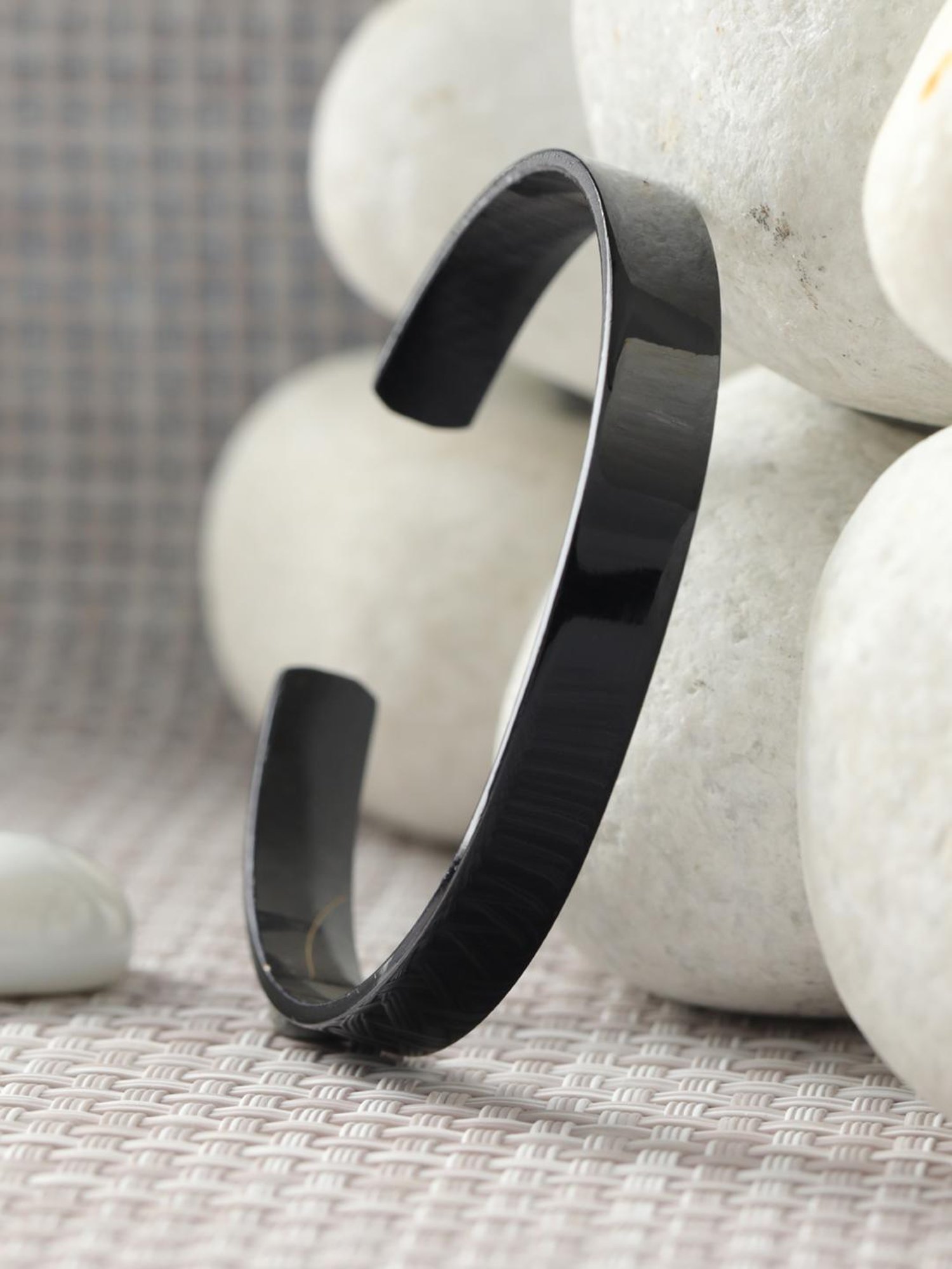 Bold by Priyaasi Solid Black Cuff Bracelet for Men