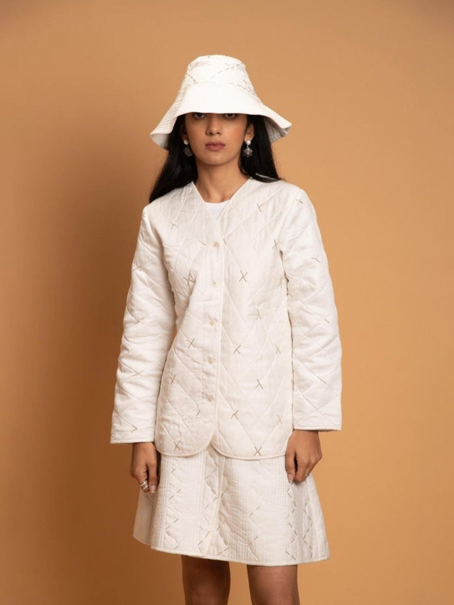Khajoor Studio White Fragments Snow Quilted Jacket