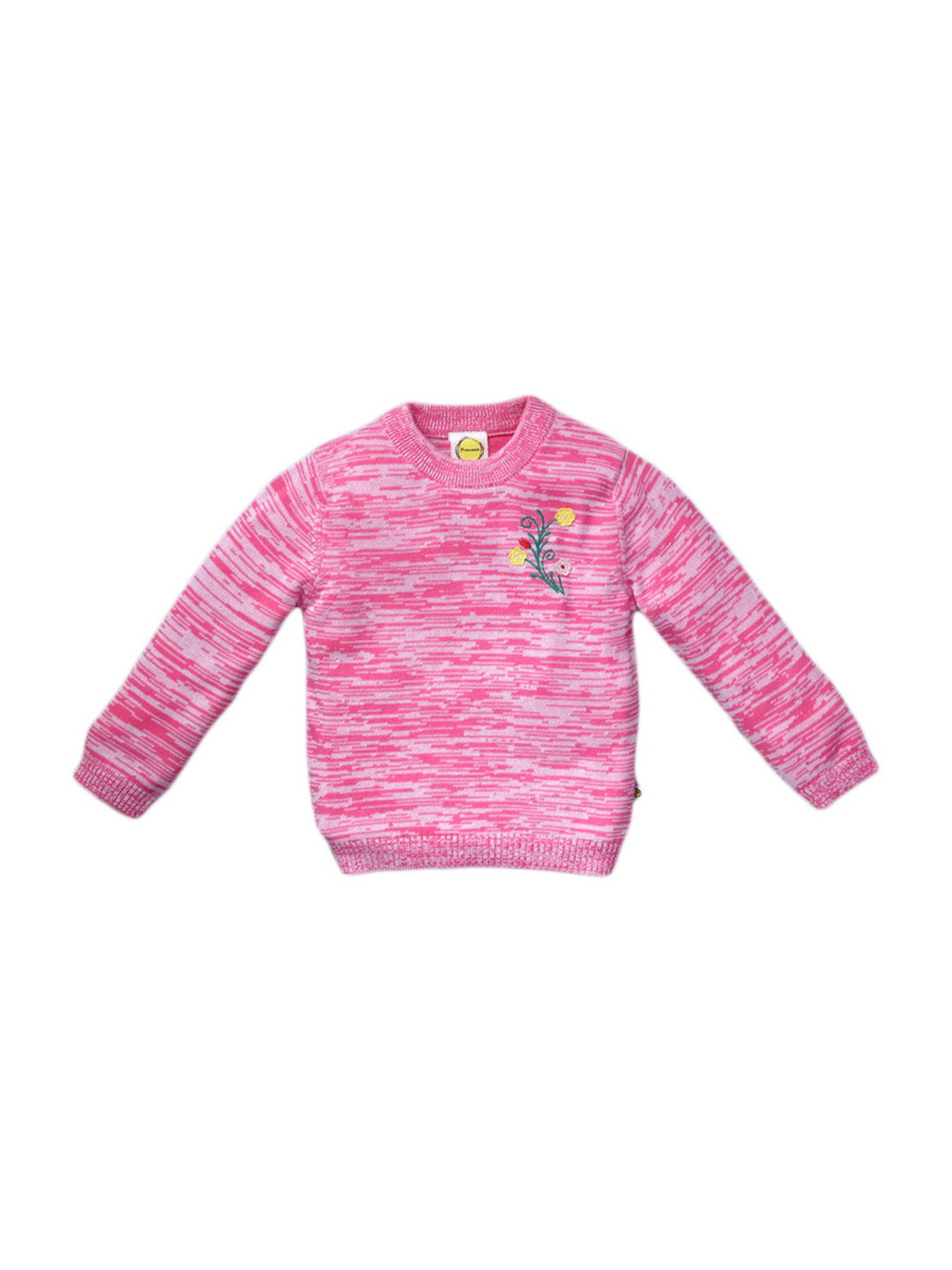 Pranava Kids Flamingo Pink Cotton Patch Work Sweater