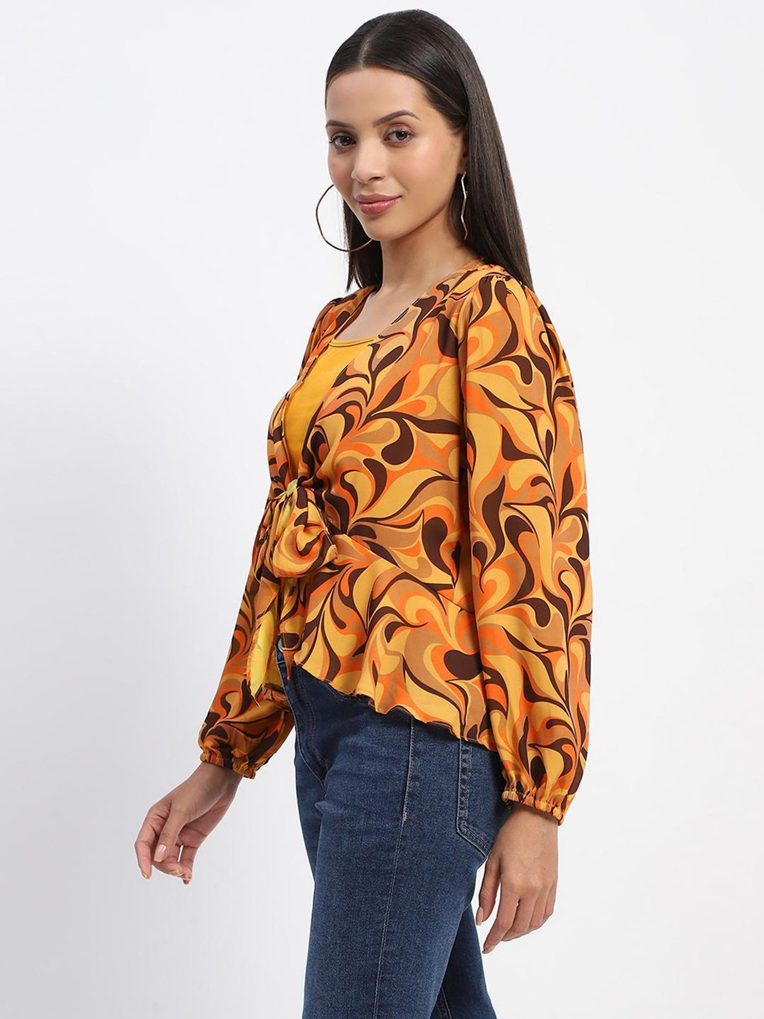 MADAME Yellow Printed Top