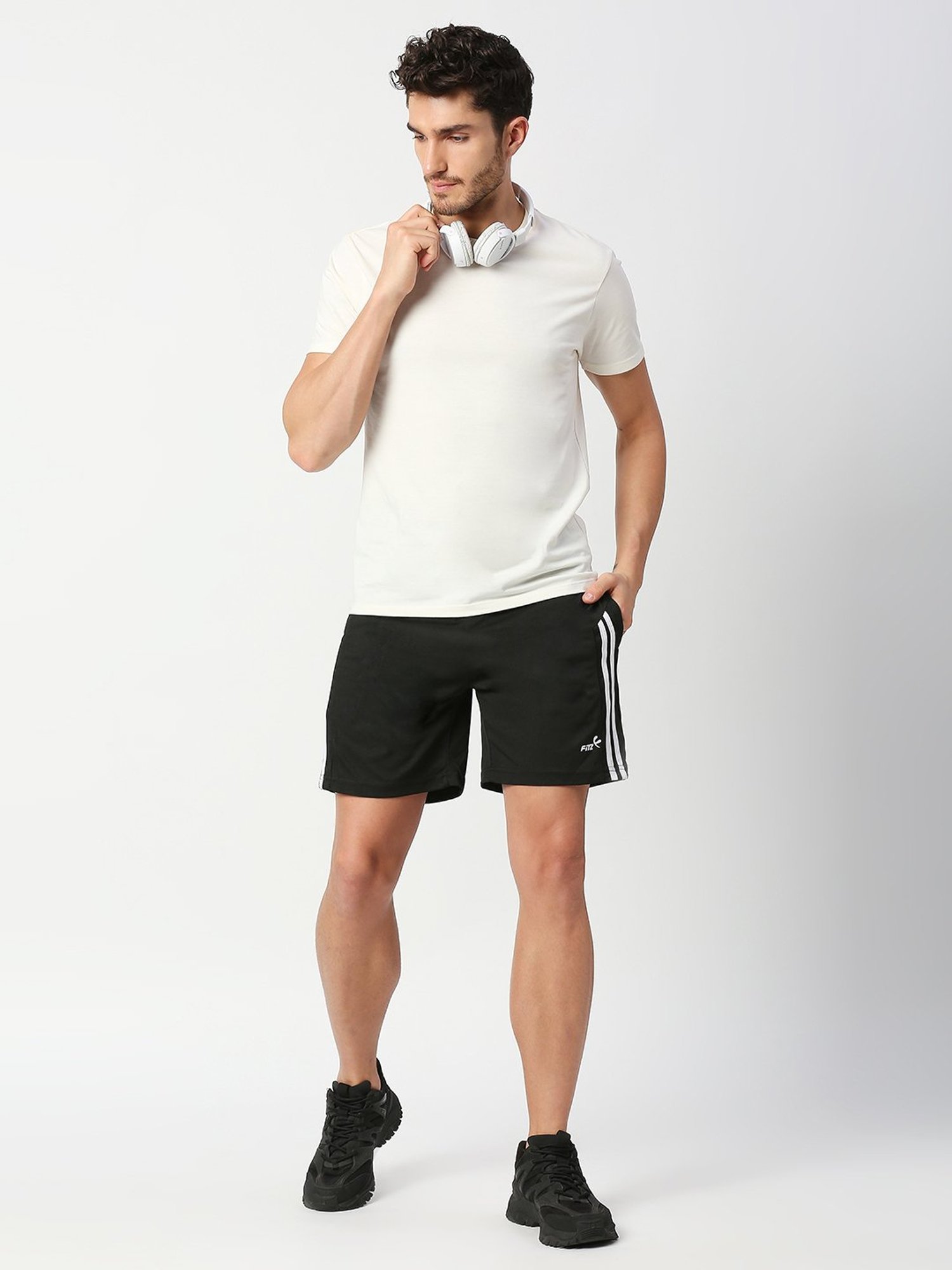 Fitz Black Slim Fit Striped Shorts