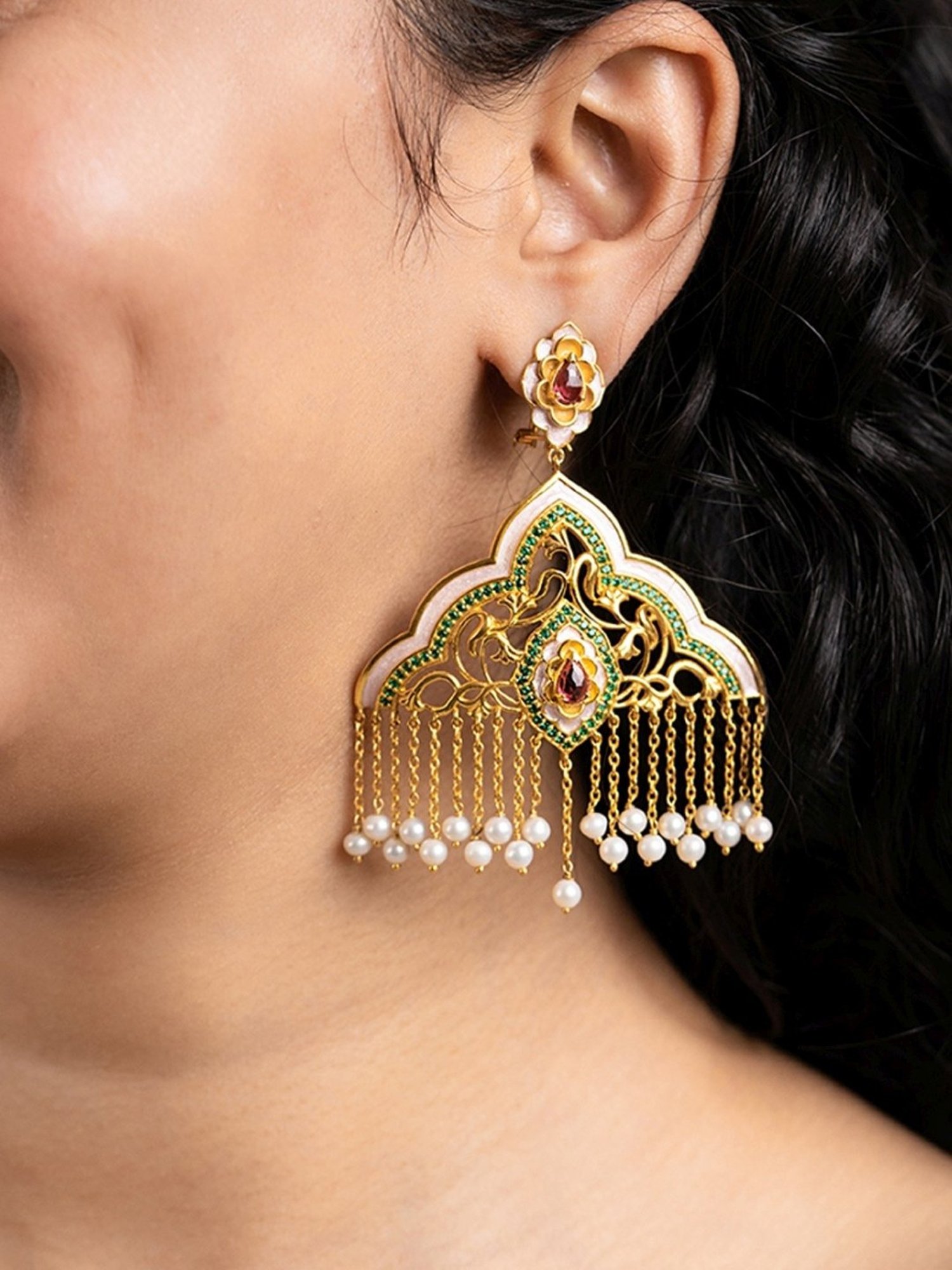 Shaya 92.5 Sterling Silver Yellow Gold Shaadi Squad Bindaas Bahu Earrings for Women