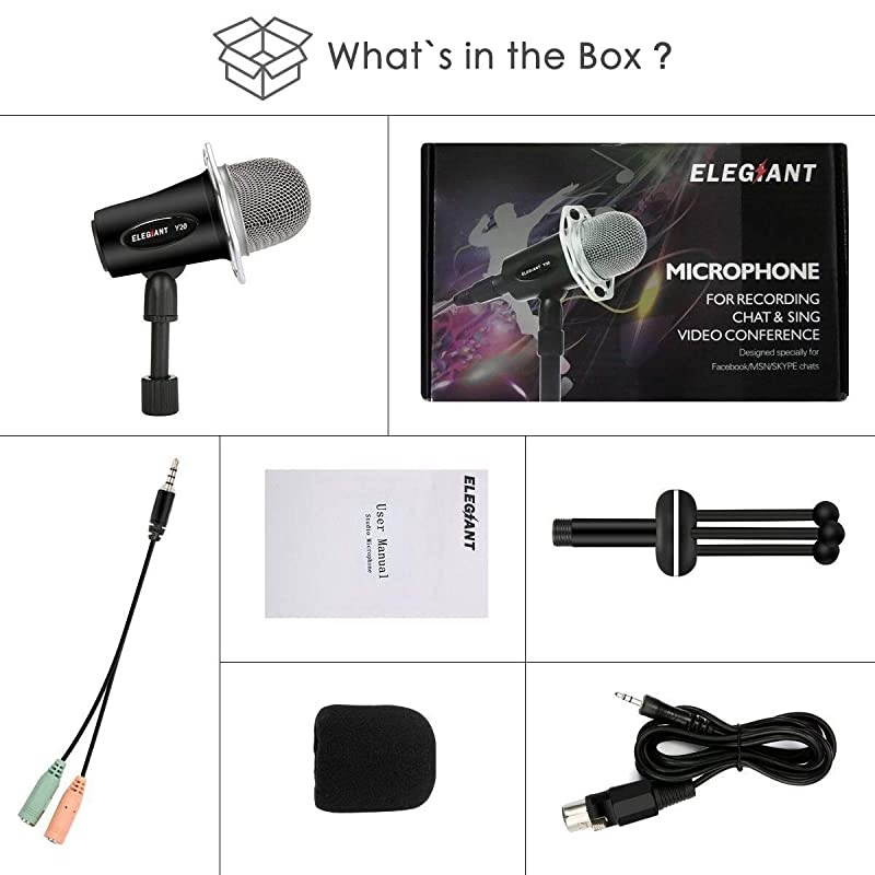 PC Microphone,  Y20 Portable Condenser Microphone 3.5mm Plug & Play with Tripod Stand Home Studio Recording Microphone for Computer, Smartphone, iPad, Podcasting Karaoke, YouTube, Skype, Games