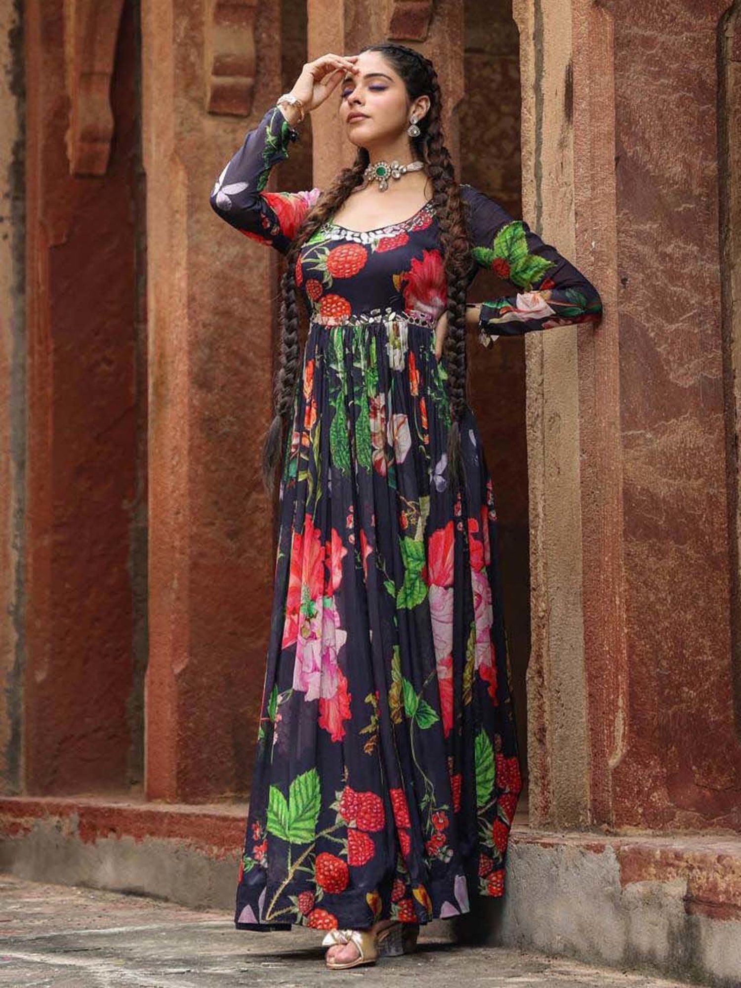 SCAKHI Black Printed Maxi Dress