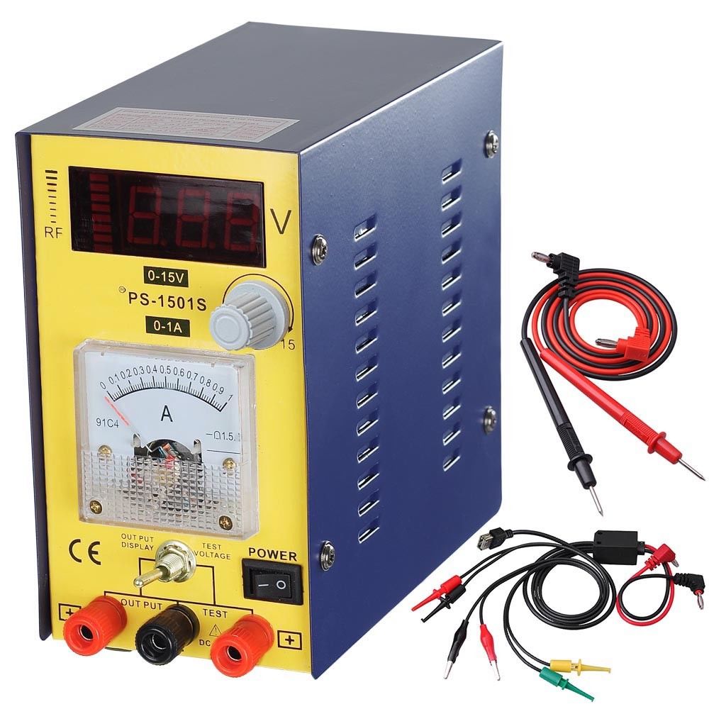 Precision Variable DC Power Supply Digital Adjustable 15V1A Clip Cable