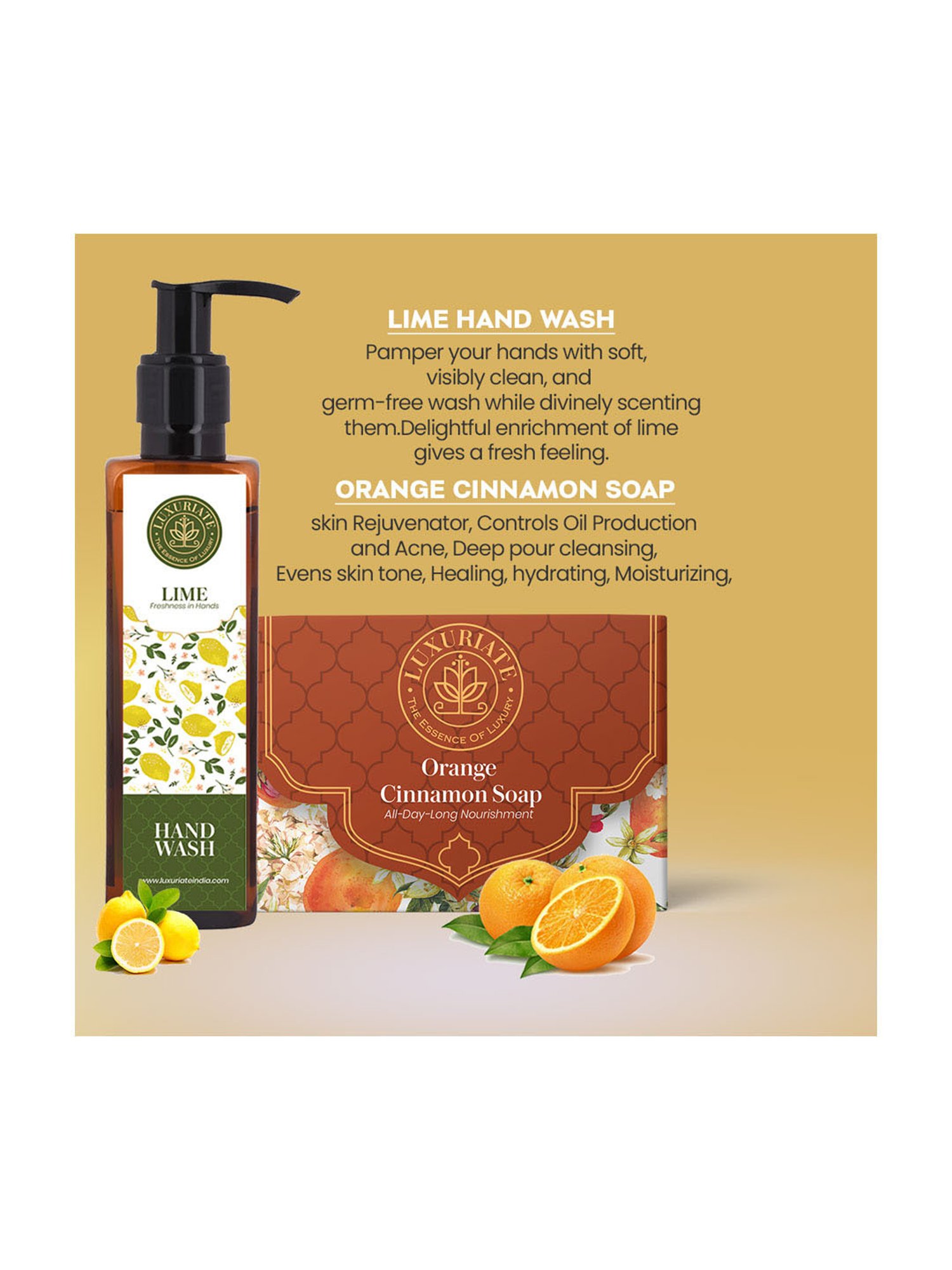 Luxuriate Orange Cinnamon Soap and Lime Hand Wash Combo