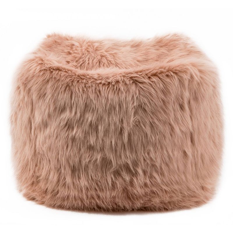 18" Faux Fur Square Pouf Ottoman Pink - WOVENBYRD