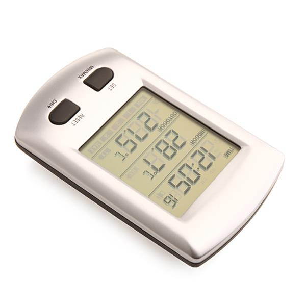 KG200 Wireless 2.7 Inch LCD Indoor and Outdoor Thermometer with Clock Silver