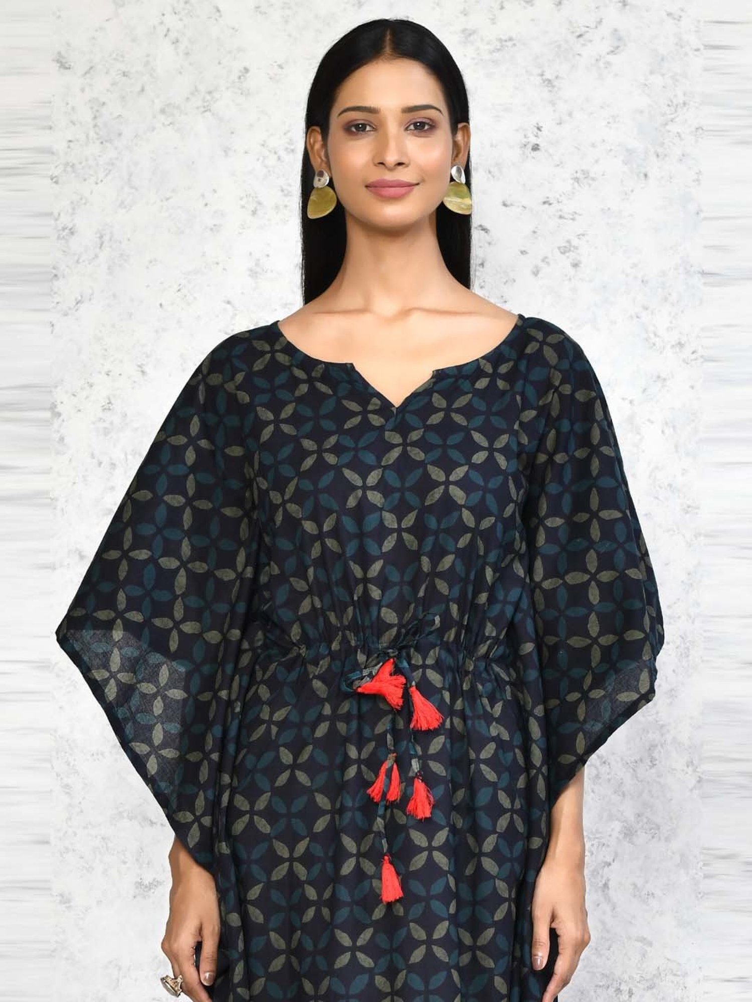 Miravan Blue Cotton Printed A Line Kaftan
