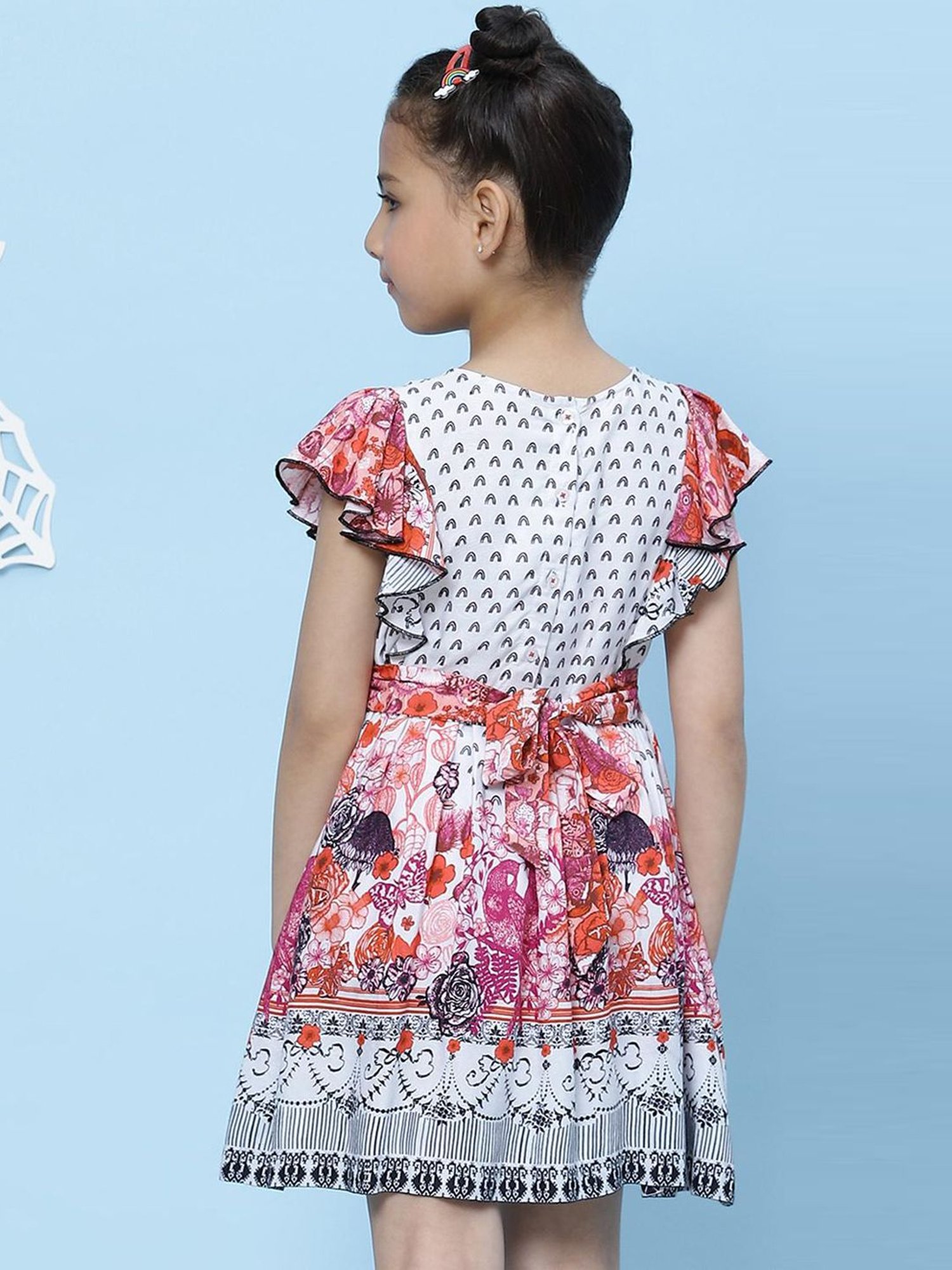 BIBA Girls White Printed Dress