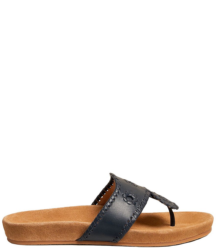 Jack Rogers Jacks Comfort Leather Whipstitch Detail Thong Sandals