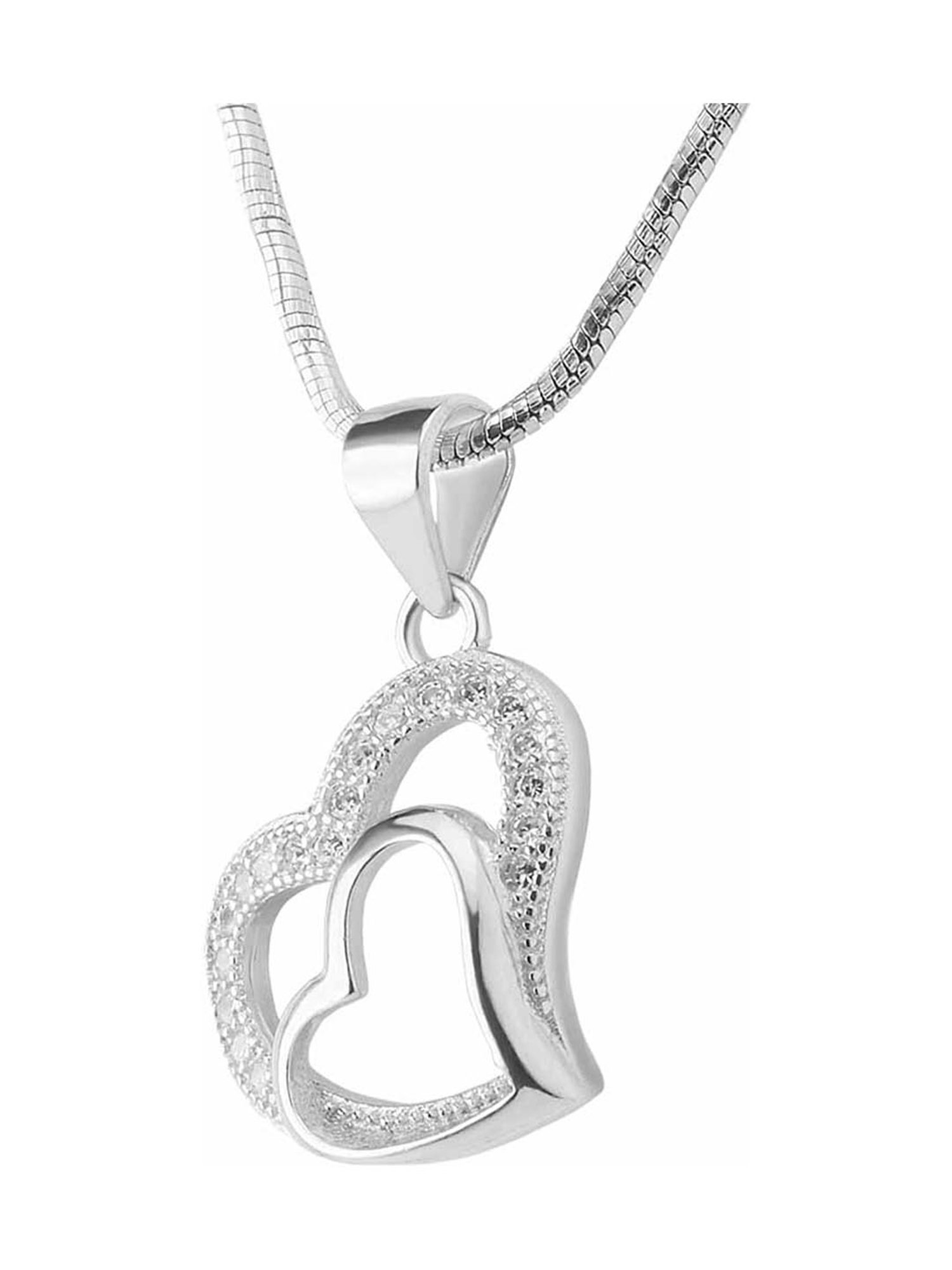 Anayra 92.5 Sterling Silver Heart Pendant with Chain for Women