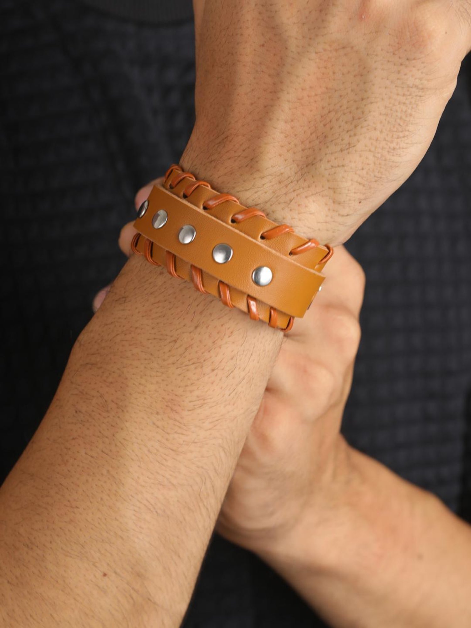 Bold by Priyaasi Brown PU Wraparound Bracelet for Men