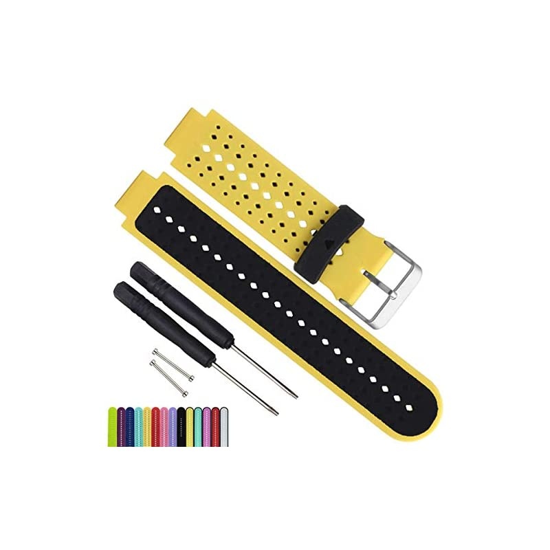 OliBoPo Silicone Waterproof Replacement Watch Bands and Straps with 2PCS Pin Removal Tools + 2PCS Lugs Adapters for Garmin Fouerunner 220 230 235 620 630 735 GPS Running Smart Wrist Watch