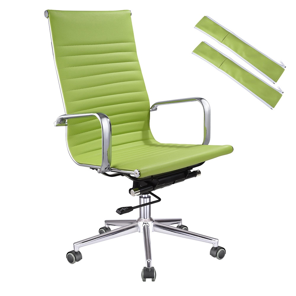 High Back PU Leather Ribbed Office Chair Contemporary Executive Computer Desk Green