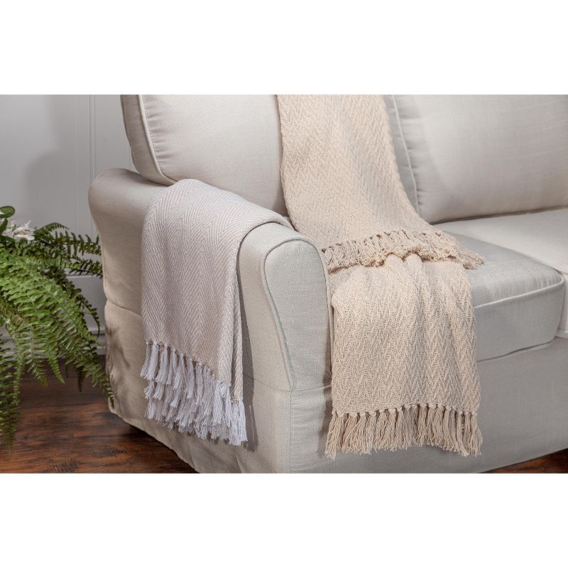 Lone Elm Studios 50"L X 60"W 100% Cotton Ivory Jacquard Woven Throw Blanket,