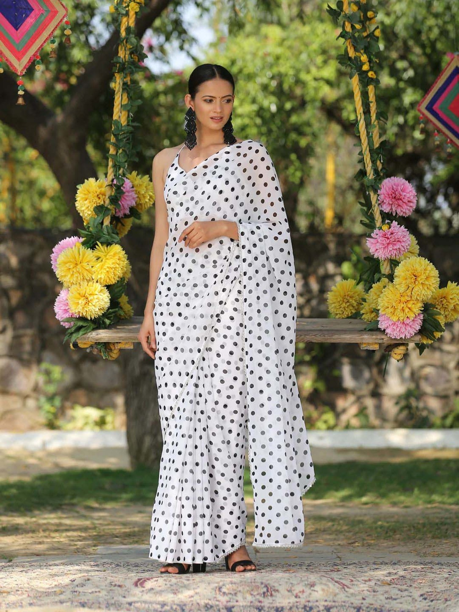 Swtantra White & Black Polka Dots Readymade Blouse