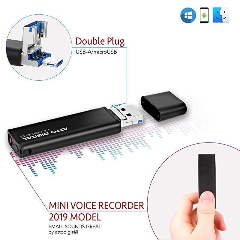 Voice Activated Recorder Slim USB Flash Drive | 26 Hours Battery | 8GB 94 Hours Capacity | 512 Kbps Audio Quality | Easy to Use USB Memory Stick Sound Recorder | lightREC by aTTo Digital