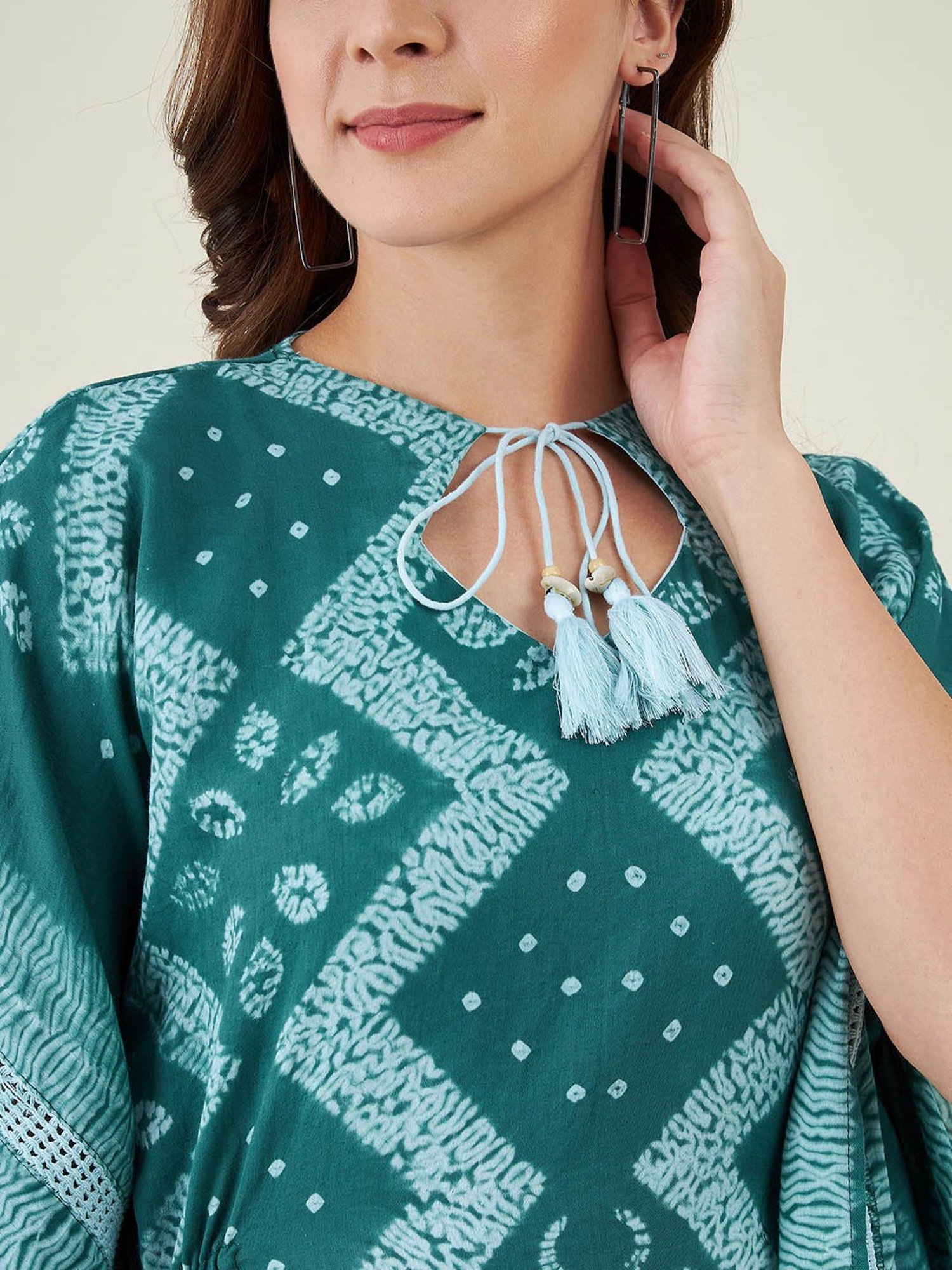 The Kaftan Company Green Printed Kaftan Dress