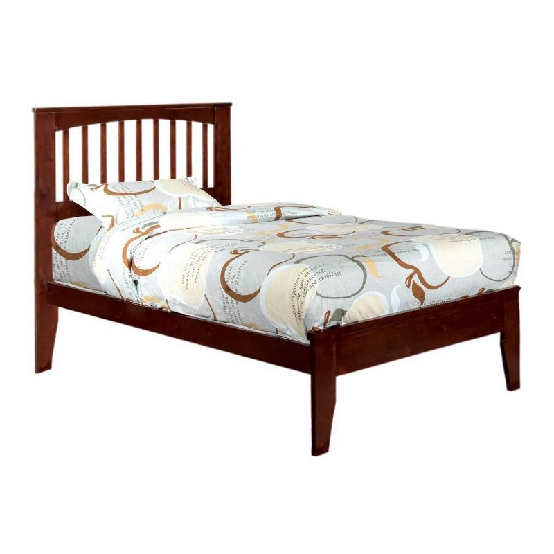 Twin Transitional Mission Bed with Style Panel Headboard Brown - Benzara