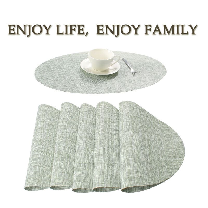 6 Pcs 18" x 12" Vinyl Washable Heat-resistant Cross Woven Placemat Pale Green  - PiccoCasa