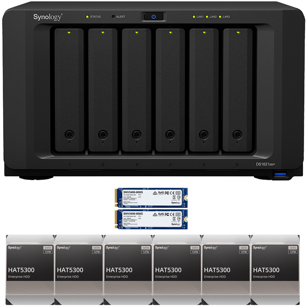 Synology DS1621xs+ DiskStation with 8GB RAM, 1.6B (2x800GB) Cache and 96TB (6 x 16TB) of Synology Enterprise HAT5300 Drives Fully Assembled and Tested By CustomTechSales