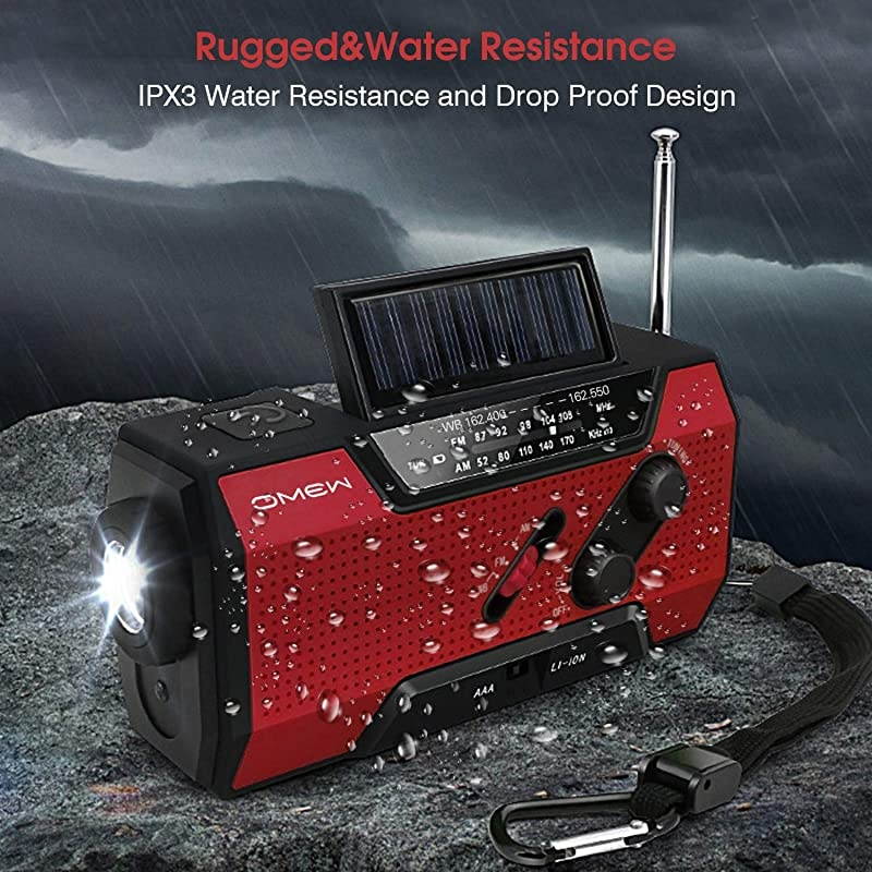 Emergency Weather Radio Portable Solar Hand Crank NOAA Weather Radio with AMFM LED Lamp 2000mAh Power Bank Phone Charger SOS Alarm and Waterproof Handheld Flashlight