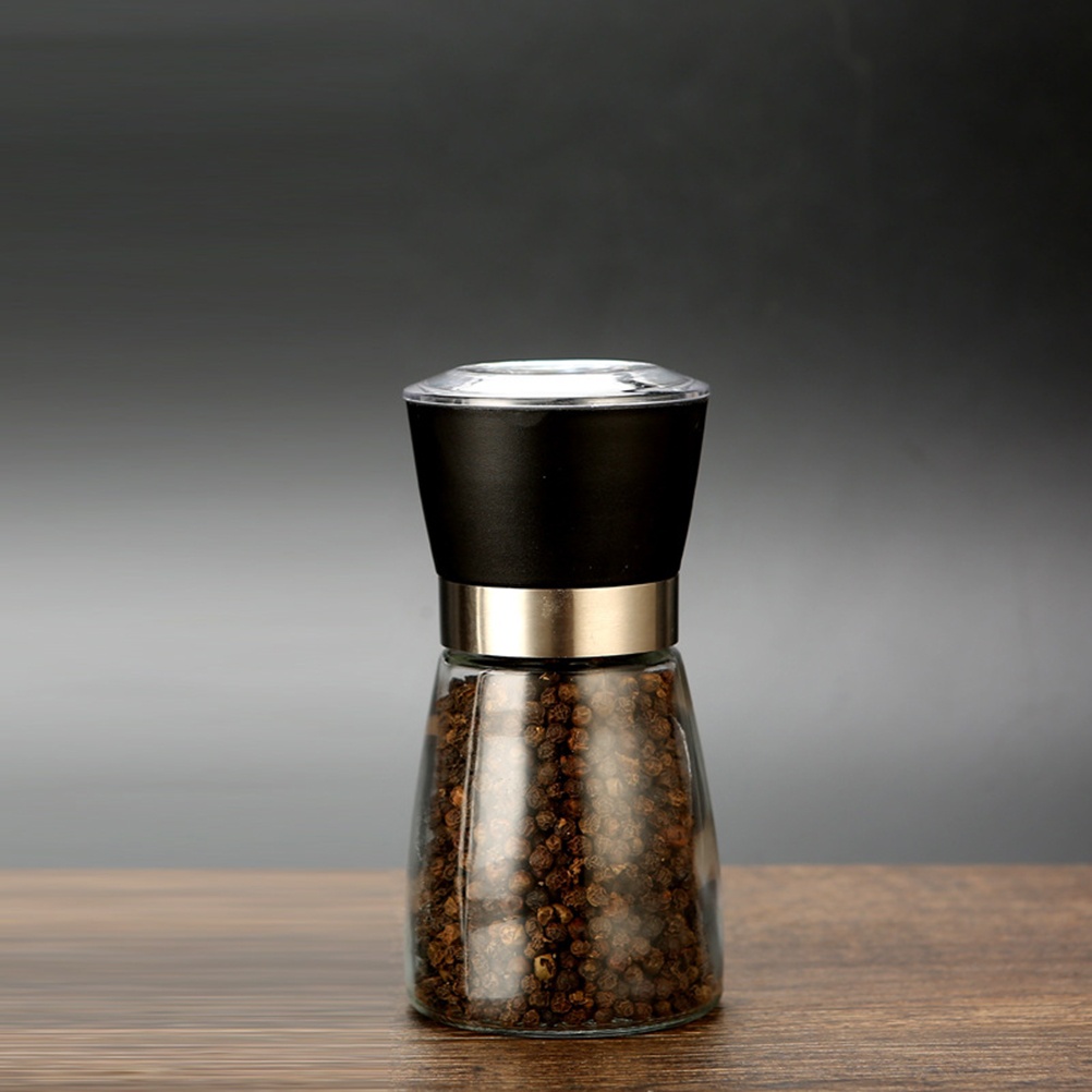2pcs Stainless Steel Pepper Grinder Manual Pepper Mill Glass Bottle Pepper Mill Cruet Cooking Grinding Tool (Black Taper + Slim Waist)