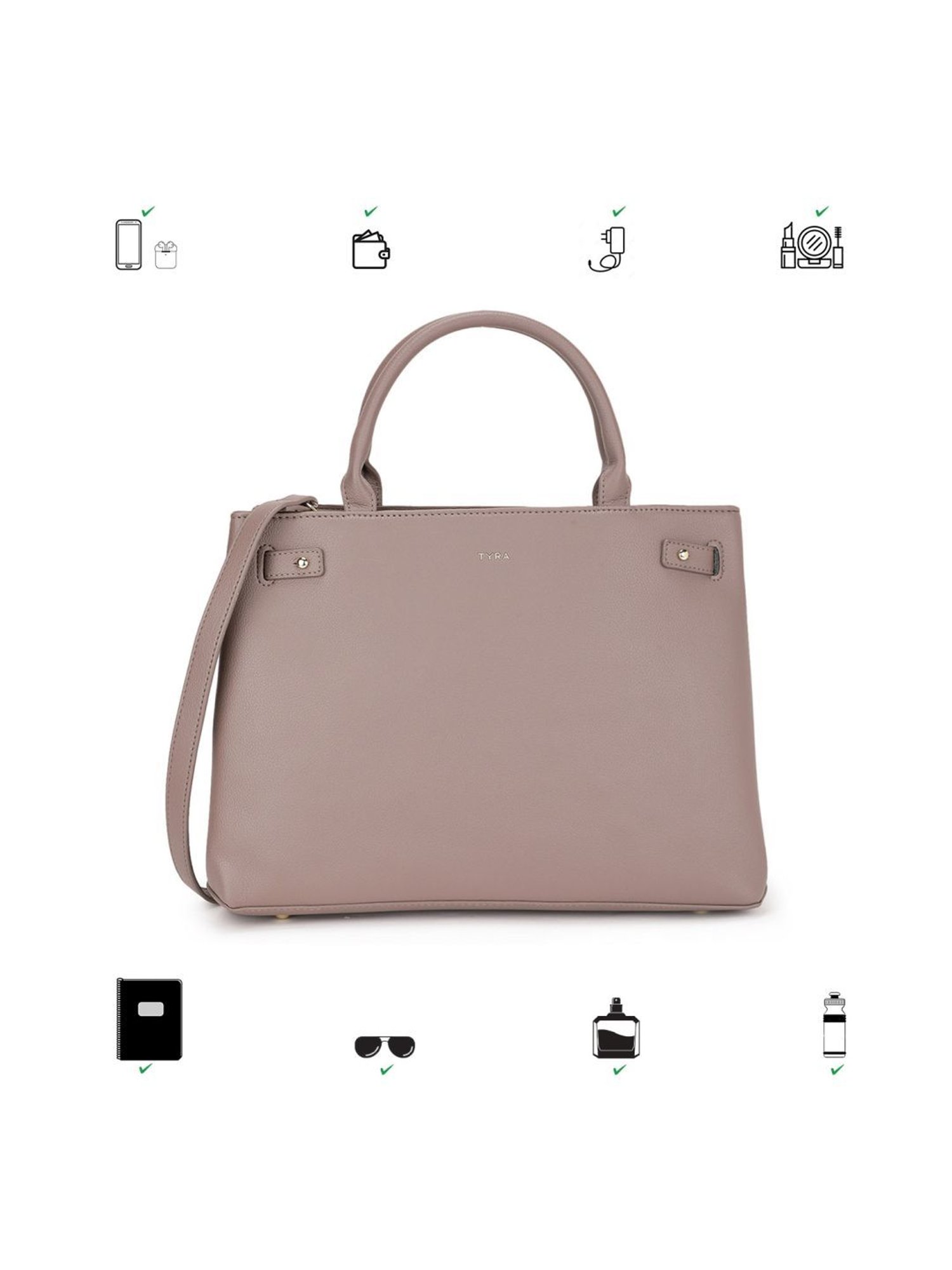 Tyra Ruby Taupe Solid Faux Leather Tote Handbag