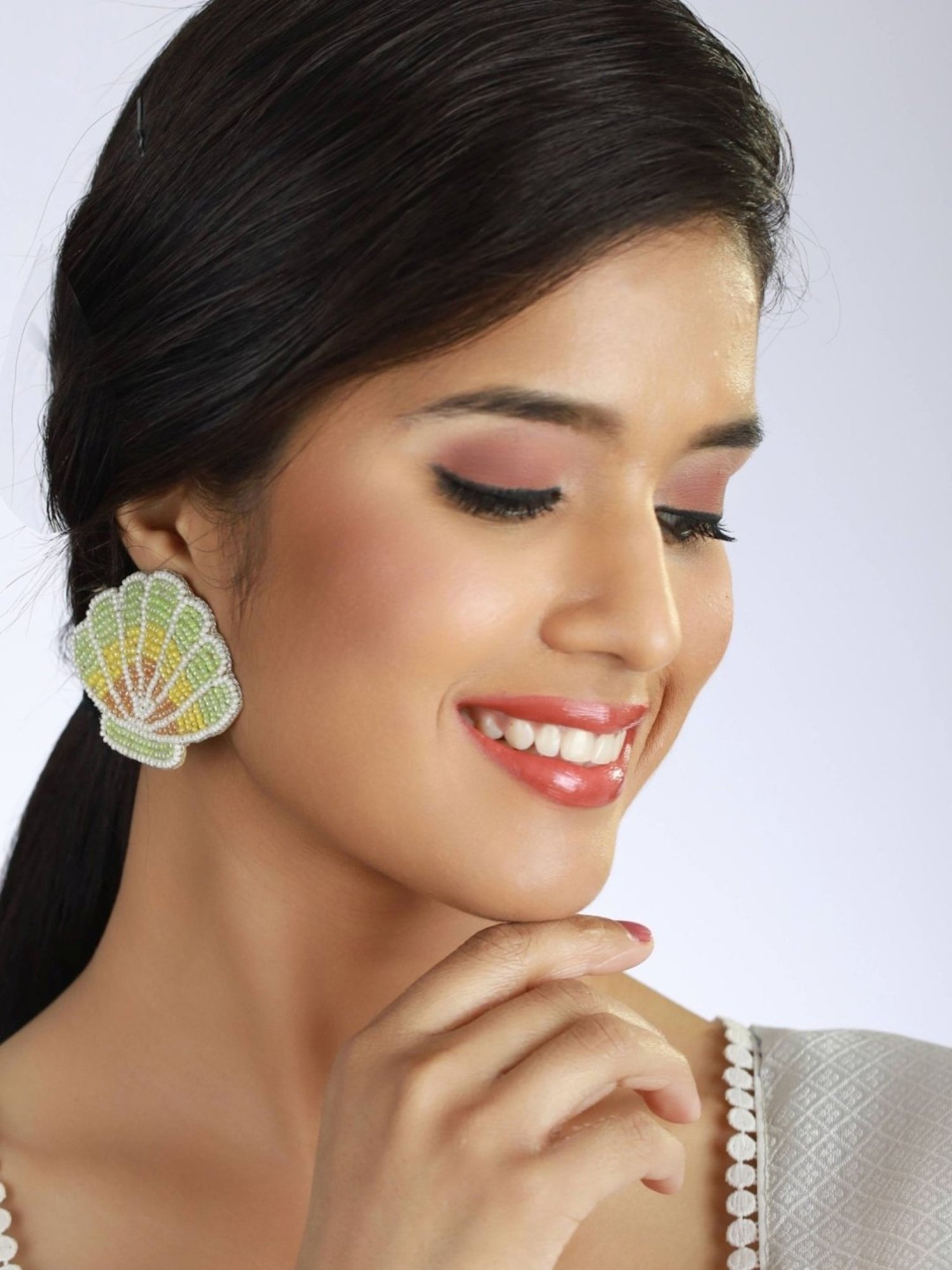 Aatmana Multi-coloured Artificial Beads Studded Cloud Shaped Stud Earrings for Women