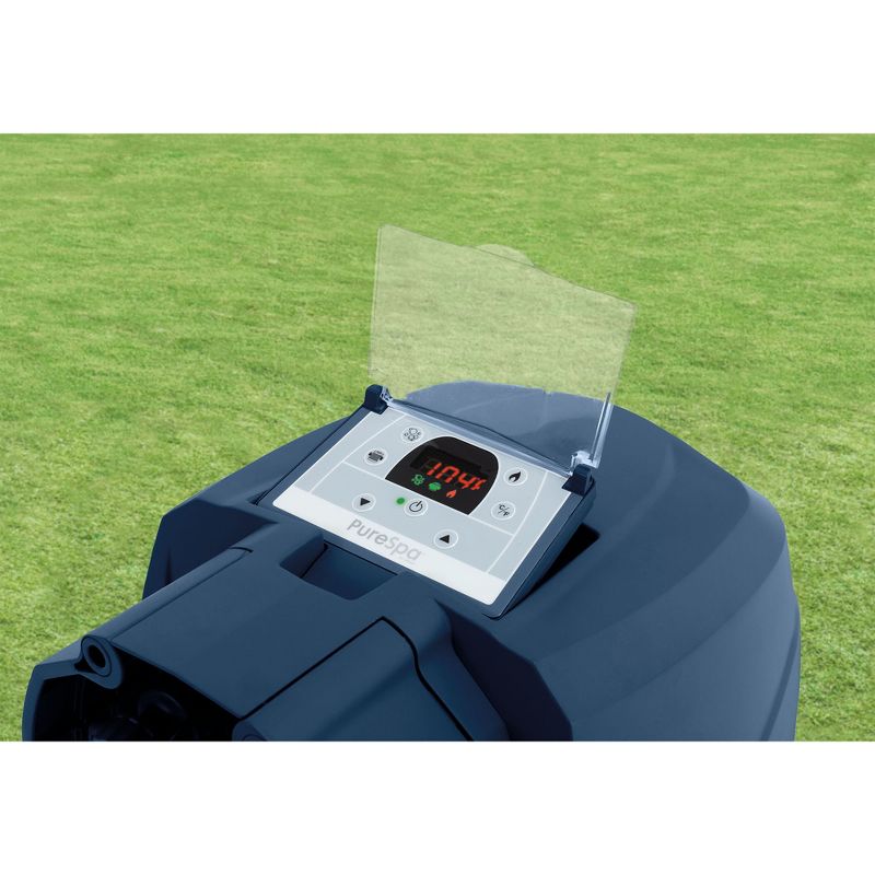 Intex 28431E PureSpa Plus 85" x 28" 6 Person Outdoor Portable Inflatable Round Hot Tub Spa with 170 Bubble Jets, Cover, LED Light, & Heater Pump, Navy